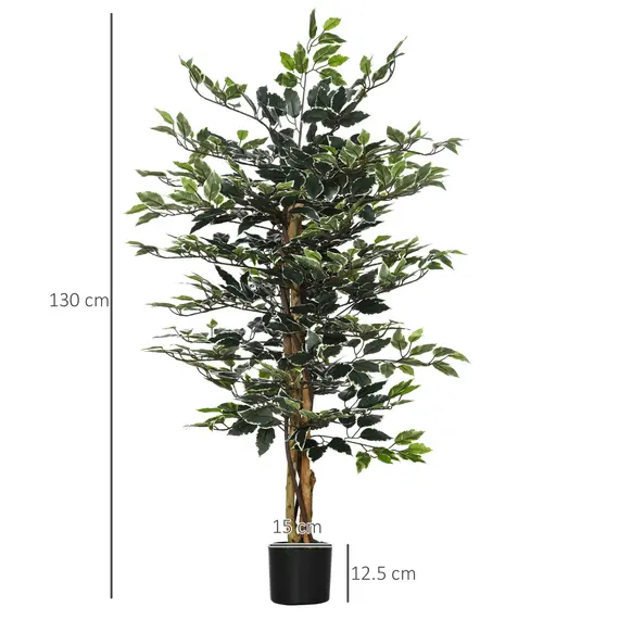 Buy Artificial Ficus Tree in Pot, 130cm Tall Fake Plant with Lifelike Leaves and Natural Trunks, for Indoor Outdoor, Green, 3 image