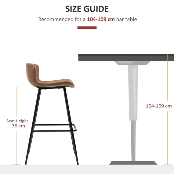 Buy Bar Stools Set of 2, PU Leather Upholstered Bar Chairs, Kitchen Stools with Backs and Steel Legs for Dining Room, Brown, 7 image