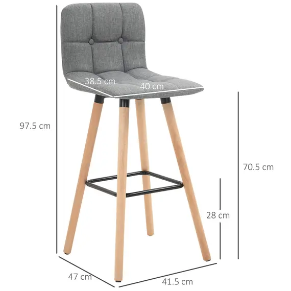 Buy Bar stool Set of 2 Armless Button-Tufted Counter Height Bar Chairs with Wood Legs & Footrest, Grey, 3 image