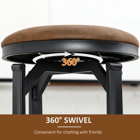 Buy Bar Stools, Set of 2, Microfiber Cloth Breakfast Bar Chairs with Footrest, Vintage Kitchen Stools with Powder-coated Steel Legs for Dining Area and Home Bar, Brown, 6 image