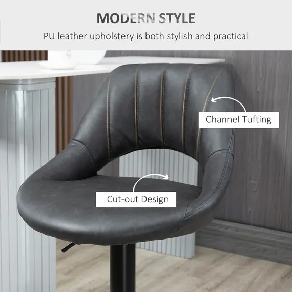 Buy Bar Stools Set of 2, Swivel Counter Height Barstools with Back, Adjustable PU Leather Bar Chairs, Modern Armless Kitchen Island Stool, Dark Grey, 7 image