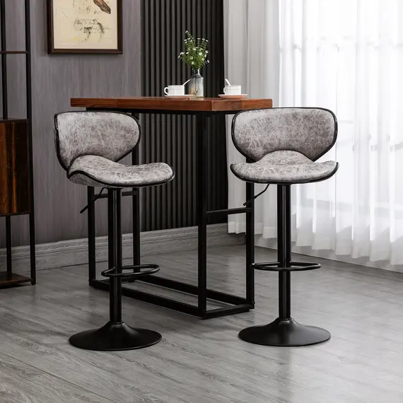 Buy Bar Stool Set of 2 Microfiber Cloth Adjustable Height Armless Chairs with Swivel Seat, Grey, 2 image