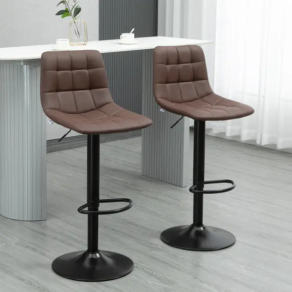 Buy Adjustable Bar Stools Set of 2, Swivel PU Leather Upholstered Barstools with Tufted Seat and Back, Breakfast Bar Chairs for Kitchen Counter, Brown, 2 image