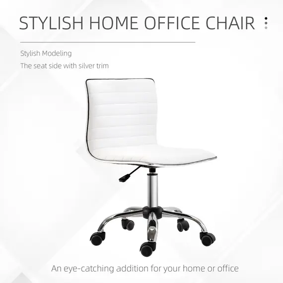Buy Adjustable Swivel Office Chair with Armless Mid-Back in PU Leather and Chrome Base - White, 5 image