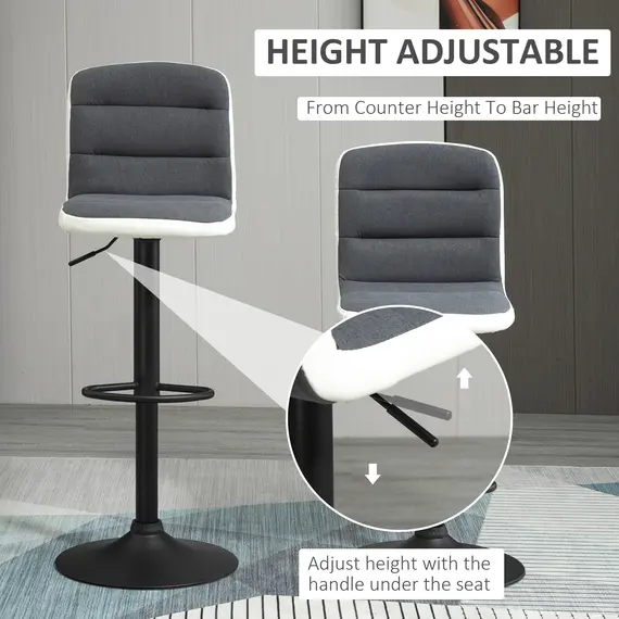 Buy Bar Stools Set of 2, Height Adjustable Bar Chairs in Fabric and Faux Leather, 360° Swivel Kitchen Stool with Backrest and Footrest, Dark Grey, 4 image
