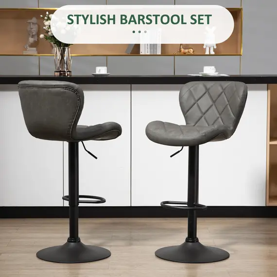 Buy Bar Stools, Set of 2 Breakfast Bar Chairs, Swivel Barstools with Backrest and Footrest, Steel Frame Diamond Pattern PU, for Kitchen Counter, Dining Room, Dark Grey, 4 image