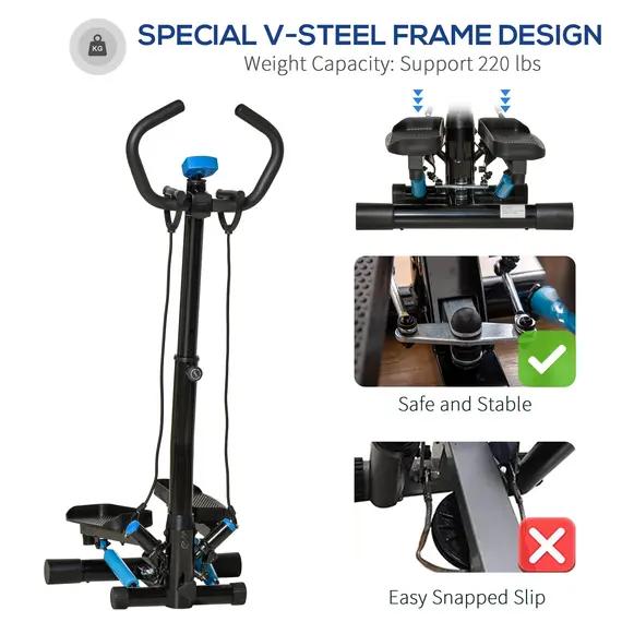 Buy Adjustable Twist Stepper Fitness Step Machine, LCD Screen, Height-Adjust Handlebars, Home Gym, Black and Blue, 4 image