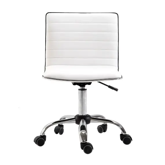 Buy Adjustable Swivel Office Chair with Armless Mid-Back in PU Leather and Chrome Base - White, 7 image