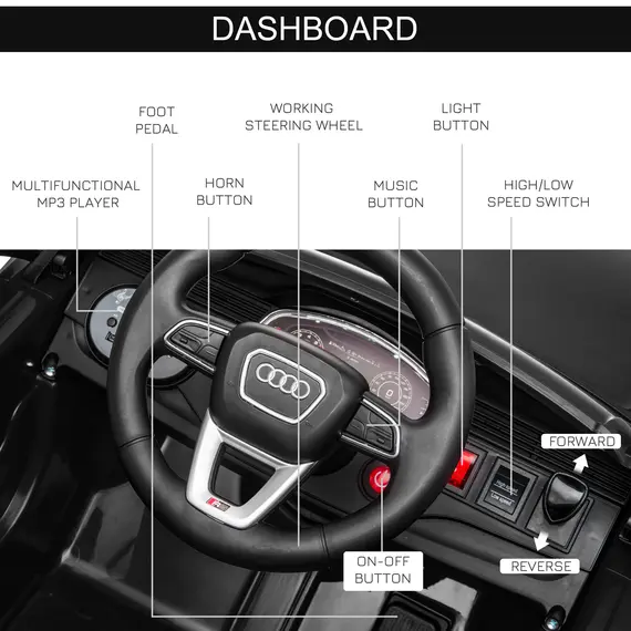 Buy Audi RS Q8 Licensed Electric Car for Kids, 6V Kids' Electric Ride on with Remote Control, 7Ah Big Battery, Lights Bluetooth, Music USB MP3, for 3-5 Years Old, Black, 6 image