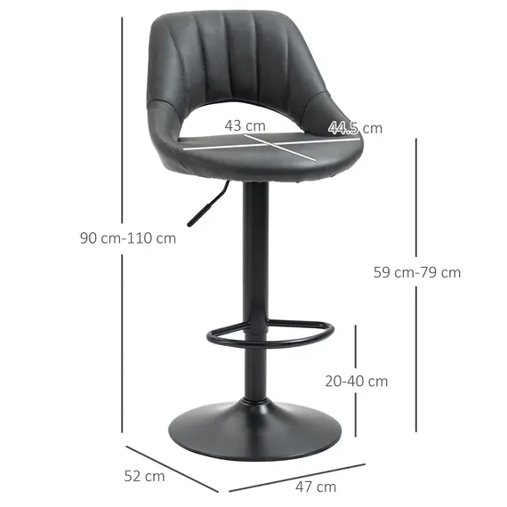 Buy Bar Stools Set of 2, Swivel Counter Height Barstools with Back, Adjustable PU Leather Bar Chairs, Modern Armless Kitchen Island Stool, Dark Grey, 3 image