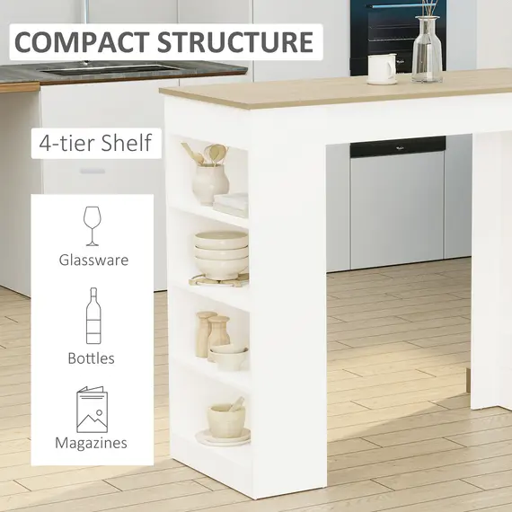 Buy Bar Table, Dining Table with 4-Tier Storage Shelf for Breakfast Bar, Kitchen, Dining Room, Living Room, Natural, 4 image