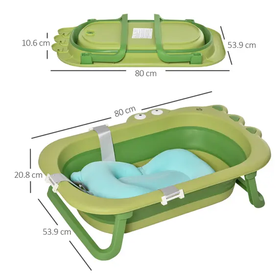Buy Baby Bath Tub for Toddler Kids Infant Ergonomic Foldable Secure Non-Slip Portable with Baby Cushion for 0-3 Years Green, 3 image