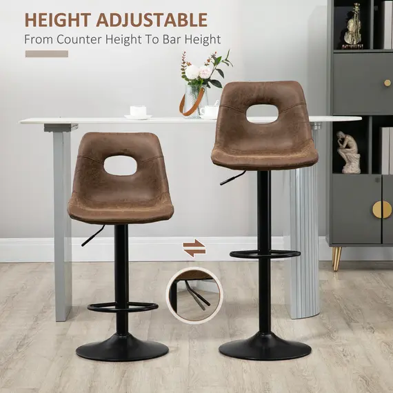 Buy Bar Stools Set of 2, Adjustable Breakfast Dining Stools with Backrest, Footrest, Microfiber Cloth Kithchen Island Counter, Brown, 5 image
