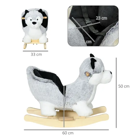 Buy Baby Rocking Horse, Husky-Designed Plush Rocking Animal, with Sounds, Seatbelt, for Ages 18-36 Months - Grey, 3 image