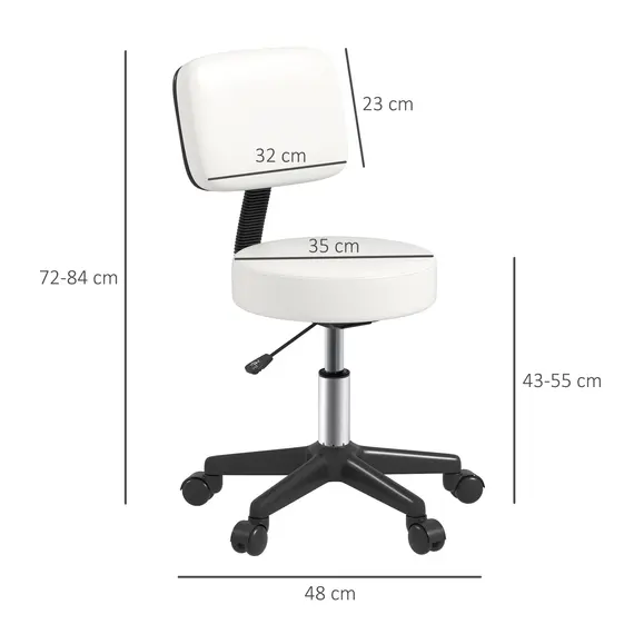 Buy Beautician's Swivel Salon Chair w/ Padded Seat Back 5 Wheels Adjustable Height Salon Hairdressers Tattoo Spa Rolling Cushion Professional 48cm White, 3 image