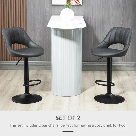 Buy Bar Stools Set of 2, Swivel Counter Height Barstools with Back, Adjustable PU Leather Bar Chairs, Modern Armless Kitchen Island Stool, Dark Grey, 4 image