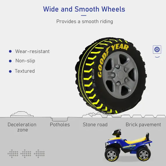 Buy Baby Quad Bike Kids Ride On Car Goodyear Licensed Walker Foot To Floor Slider NO POWER w/ Lights Horn Storage Blue for 18-36 Months, 5 image