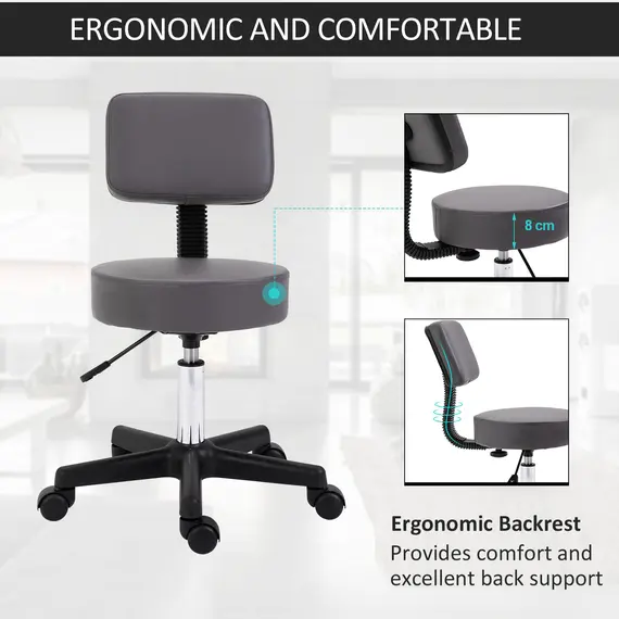 Buy Beautician's Swivel Salon Chair w/ Padded Seat Back 5 Wheels Adjustable Height Salon Hairdressers Tattoo Spa Rolling Cushion Professional 35cm Grey, 4 image