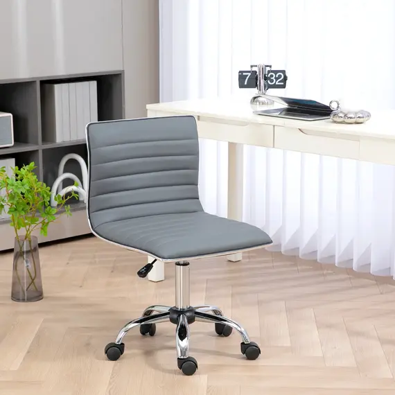 Buy Adjustable Swivel Office Chair with Armless Mid-Back in PU Leather and Chrome Base - Light Grey, 2 image