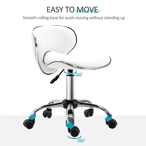Buy Adjustable Rolling Swivel Beauty Salon Chair, Stool for Spa, Technician - White, 5 image