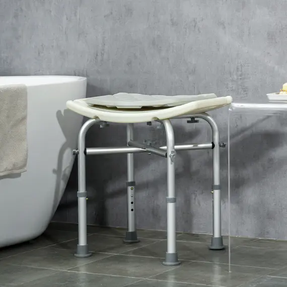 Buy Aluminium Shower Stool for Elderly, Height Adjustable Shower Seat with Removable Padded Cushion, Shower Head Holder, Non-Slip Bath Stool for Seniors, Disabled, Pregnant, White, 2 image
