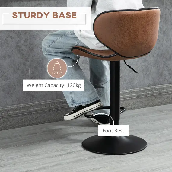 Buy Bar Stool Set of 2 Microfiber Cloth Adjustable Height Armless Chairs with Swivel Seat, Brown, 6 image