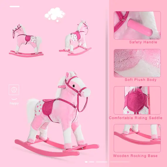 Buy Baby Rocking Horse Plush Ride on Animals Rocker with Sound Handle Grip for Kids 3-6 Years - Pink, 7 image