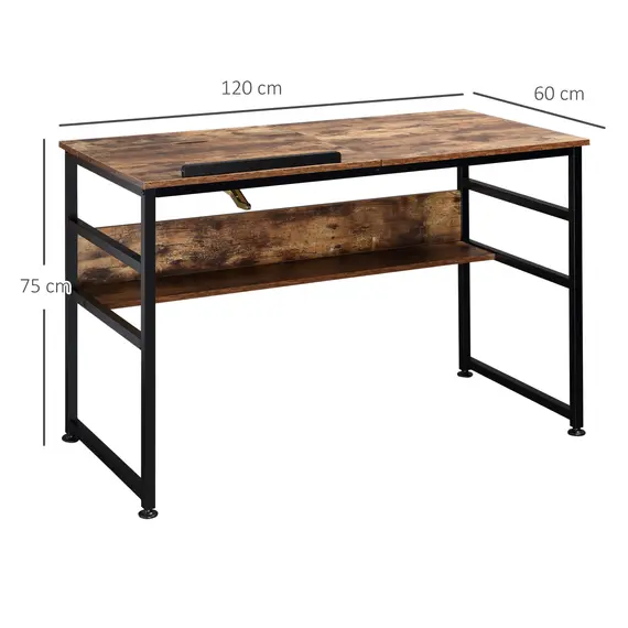 Buy Adjustable Drafting Table Art Desk Drawing Table, Craft Desk Workstation for Painting, Multifunctional Writing Desk w/ 15-Level Tiltable Tabletop and Storage Shelf, Home Office, Rustic Brown, 3 image