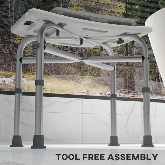 Buy Aluminium Shower Stool for Elderly, Height Adjustable Shower Seat with Removable Padded Cushion, Shower Head Holder, Non-Slip Bath Stool for Seniors, Disabled, Pregnant, White, 5 image
