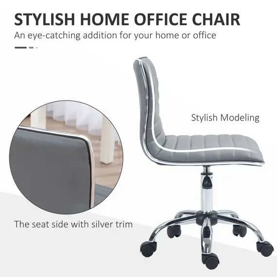 Buy Adjustable Swivel Office Chair with Armless Mid-Back in PU Leather and Chrome Base - Light Grey, 5 image