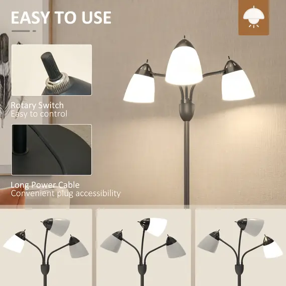 Buy Arc Tree Floor Lamp with 3 Adjustable Rotating Lights, for Bedroom Living Room, Industrial Standing Lamp with Steel Frame, 155cm, Black, 6 image