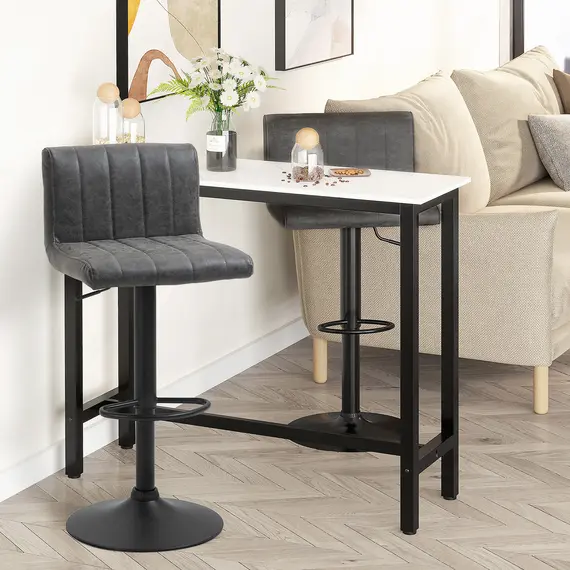 Buy Adjustable Barstools Set of 2, Swivel Counter Bar Chairs, Bar Stools with Footrest, PU Leather, Gas Lift, Grey, 5 image