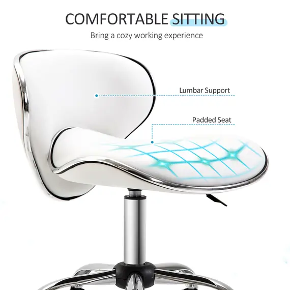 Buy Adjustable Rolling Swivel Beauty Salon Chair, Stool for Spa, Technician - White, 6 image