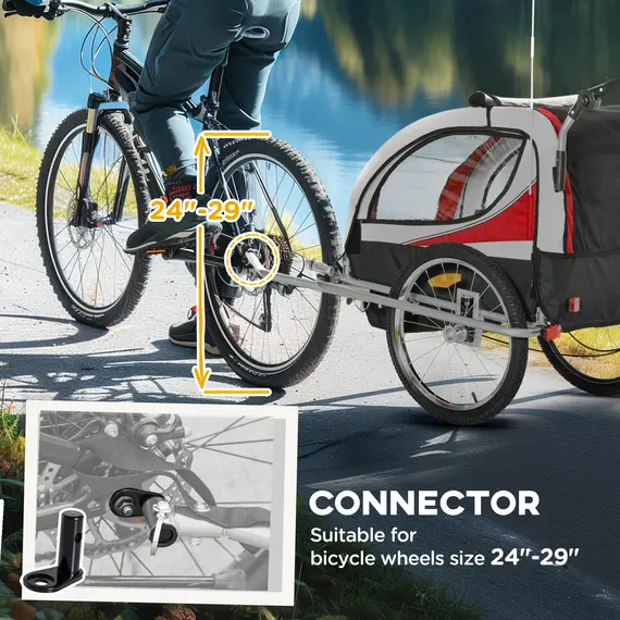 Buy Baby Bike Trailer, Child Bicycle Trailer with 5 Point Harness, Steel Frame, Reflectors, Safety Flag, Hitch Coupler, Red, 7 image