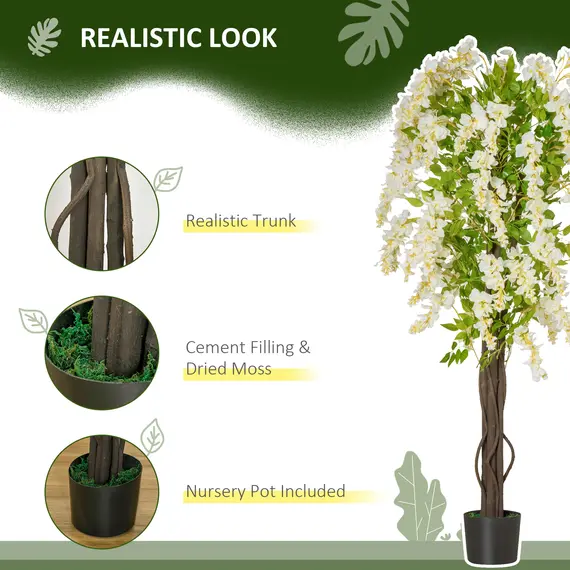 Buy Artificial Realistic White Wisteria Tree Faux Decorative Plant in Nursery Pot for Indoor Outdoor DÃ©cor, 160cm, 5 image