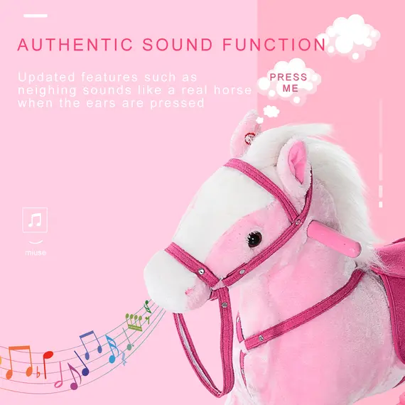 Buy Baby Rocking Horse Plush Ride on Animals Rocker with Sound Handle Grip for Kids 3-6 Years - Pink, 5 image