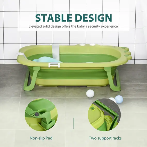 Buy Baby Bath Tub for Toddler Kids Infant Ergonomic Foldable Secure Non-Slip Portable with Baby Cushion for 0-3 Years Green, 7 image