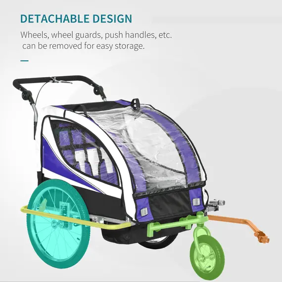Buy Baby Bike Trailer, Child Bicycle Trailer with 5 Point Harness, Steel Frame, Reflectors, Safety Flag, Hitch Coupler, Purple, 9 image