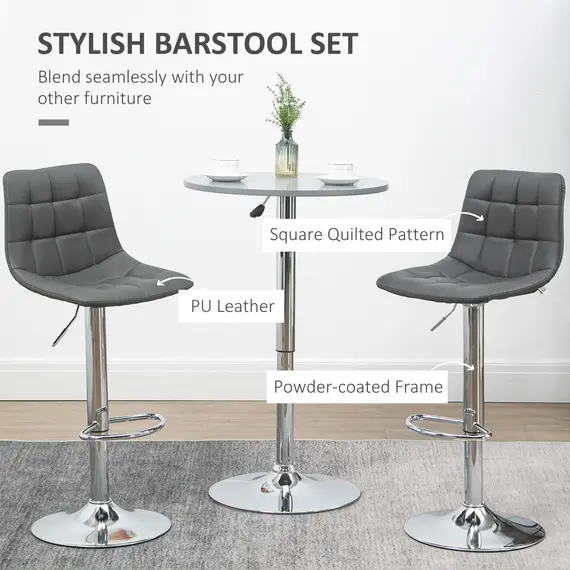 Buy Adjustable Bar Stools Set of 2, Swivel PU Leather Upholstered Barstools with Tufted Seat and Back, Breakfast Bar Chairs for Kitchen Counter, Grey, 4 image