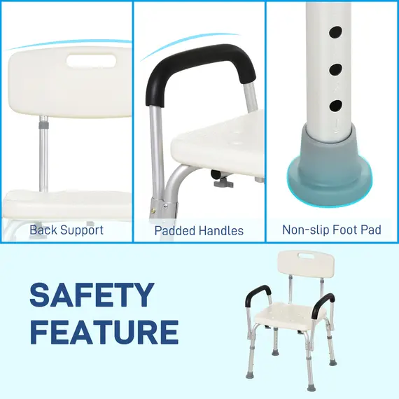Buy Adjustable Shower Chair, Shower Seat, Portable Medical Stool with Adjustable Back and Armrest for Mobility, 5 image