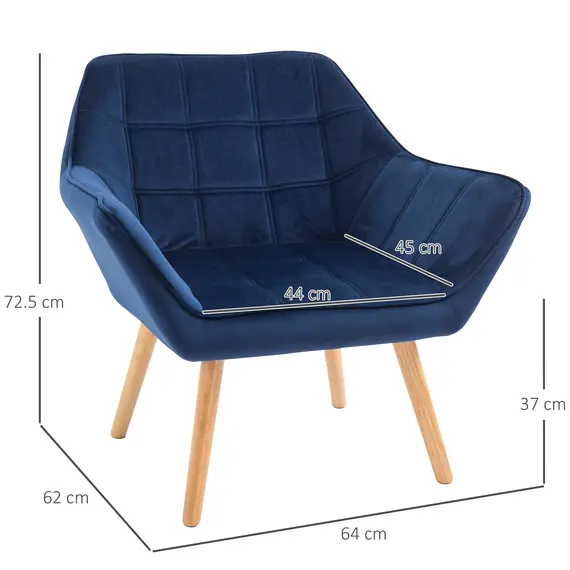 Buy Armchair Accent Chair, Vanity Chair with Wide Arms, Slanted Back, Padding, Metal Frame, Wooden Legs, Home Bedroom Furniture Seating, Set of 2, Blue, 3 image