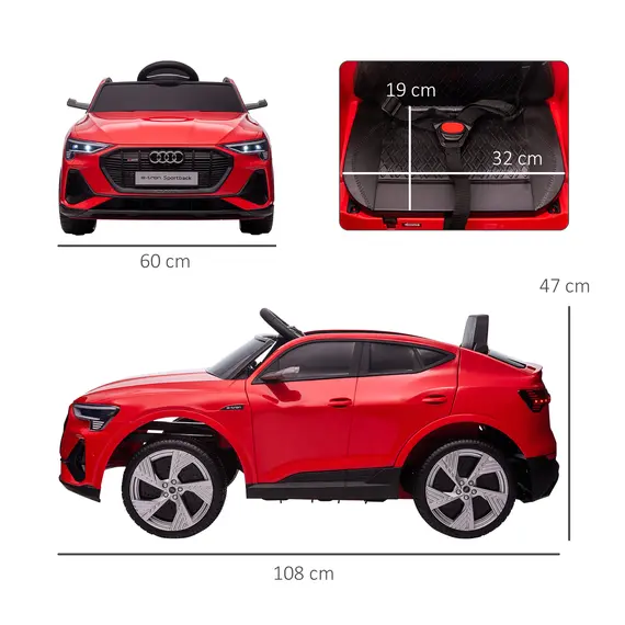 Buy Audi E-tron Licensed 12V Kids' Electric Ride on, Electric Car for Kids, with Parental Remote, Music Lights MP3, Suspension Wheels, for 3-5 Years, Red, 3 image