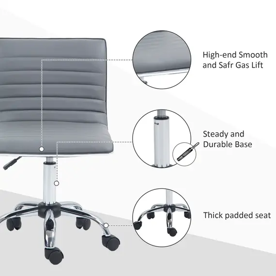 Buy Adjustable Swivel Office Chair with Armless Mid-Back in PU Leather and Chrome Base - Light Grey, 7 image