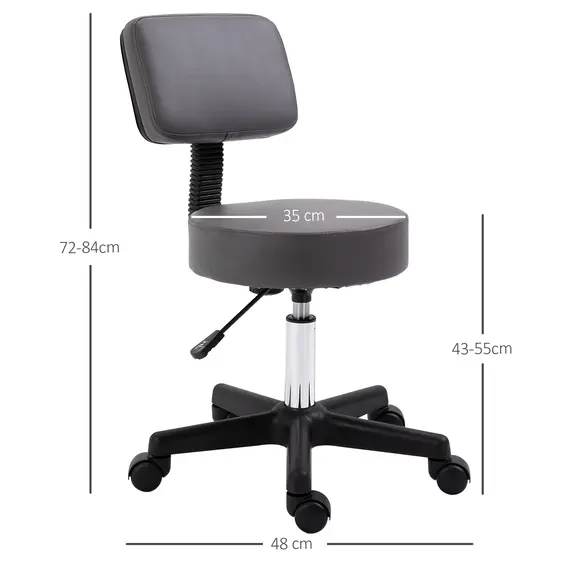 Buy Beautician's Swivel Salon Chair w/ Padded Seat Back 5 Wheels Adjustable Height Salon Hairdressers Tattoo Spa Rolling Cushion Professional 35cm Grey, 3 image
