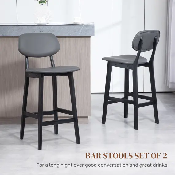 Buy Bar Stools Set of 2, Contemporary Breakfast Bar Chairs, Faux Leather Upholstered Kitchen Stools with Backs and  Solid Wood Legs, Dark Grey, 4 image