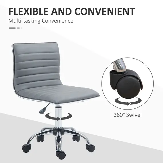 Buy Adjustable Swivel Office Chair with Armless Mid-Back in PU Leather and Chrome Base - Light Grey, 6 image