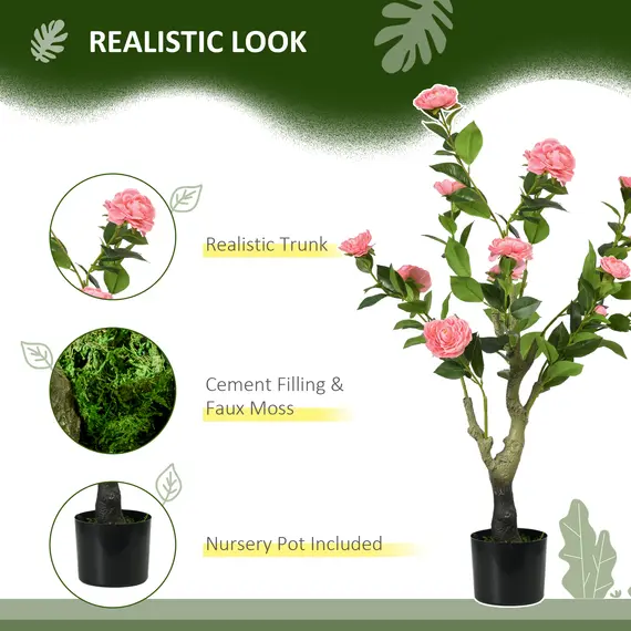Buy Artificial Plant Camellia Flower in Pot, Fake Plant for Indoor Outdoor, 95cm, Pink, 5 image