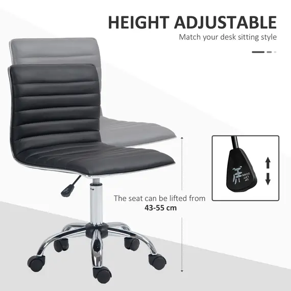 Buy Adjustable Swivel Office Chair with Armless Mid-Back in PU Leather and Chrome Base - Black, 4 image