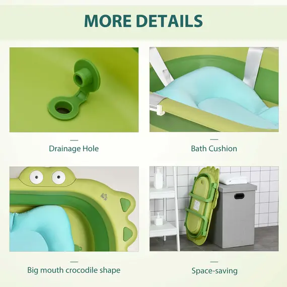 Buy Baby Bath Tub for Toddler Kids Infant Ergonomic Foldable Secure Non-Slip Portable with Baby Cushion for 0-3 Years Green, 5 image