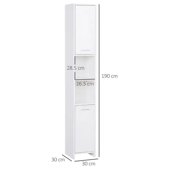 Buy Bathroom Floor Storage Cabinet Slim Tallboy w/ Door Cupboard & Shelves For Living Room, Bedroom, Hallway White, 3 image